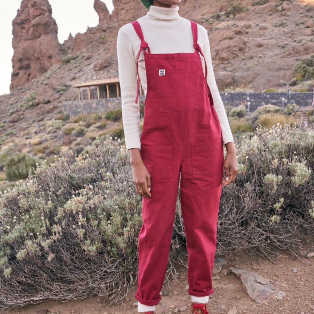 Lucy and Yak Organic Dungarees in Burgundy, XS